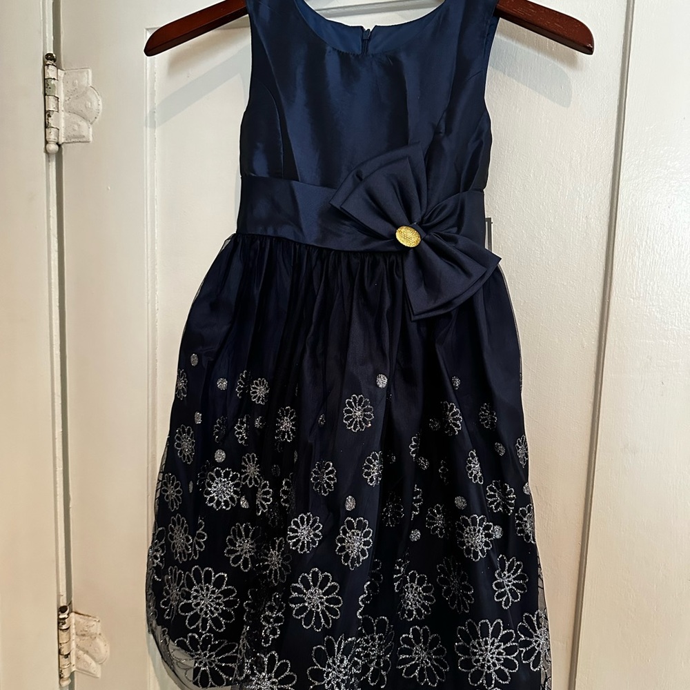 NWT Size 7 Jayne Copeland Special occasion holiday dress Navy Sparkle